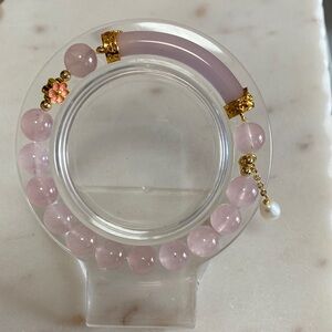 Rose Quartz Pink Beaded Bracelet with Gold Accents